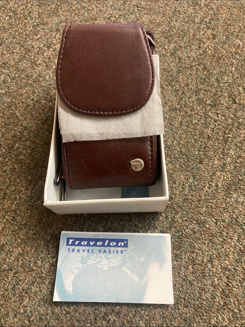 Travelon Dark Brown Leather Flip Phone Case With Belt/Clip Pouch